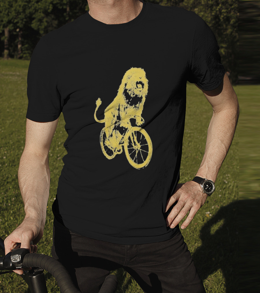 Lion Riding Bicycle Sketch Yellow T-Shirt