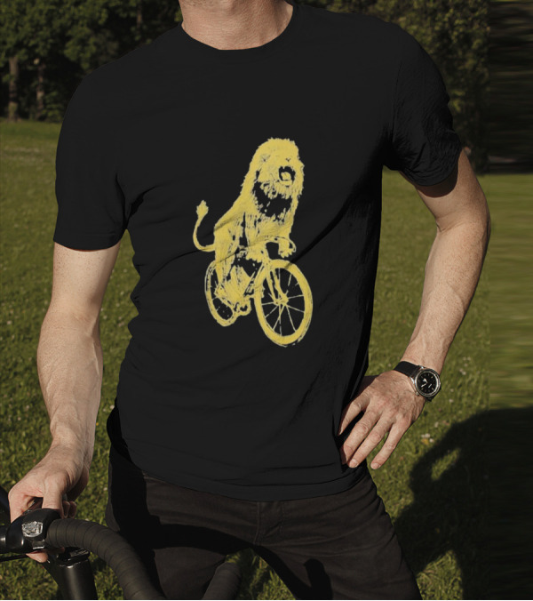 Lion Riding Bicycle Sketch Yellow T-Shirt