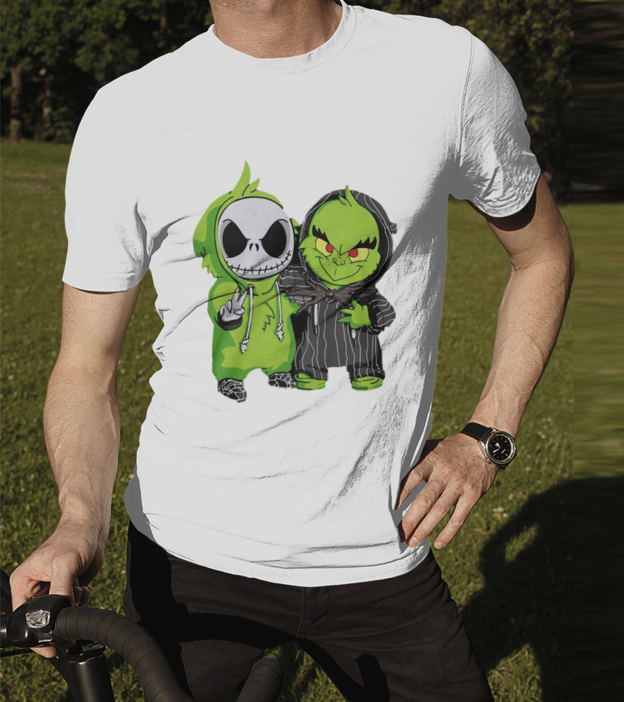 Baby Jack Skellington And Grinch In Green Hoodies T-Shirt