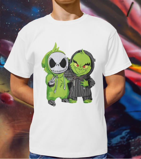Baby Jack Skellington And Grinch In Green Hoodies T-Shirt