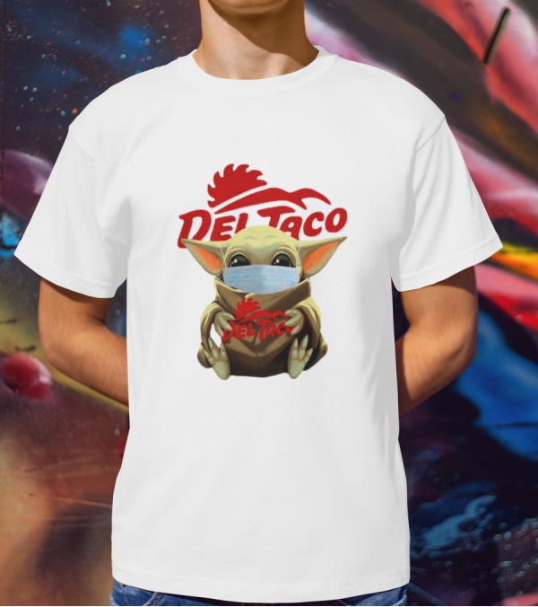 Baby Yoda Wearing Face Mask Holding Del Taco T-Shirt