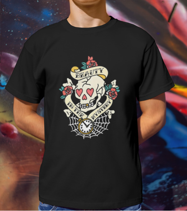 Beauty In The Mystery Skull Roses Clock Tattoo T-Shirt