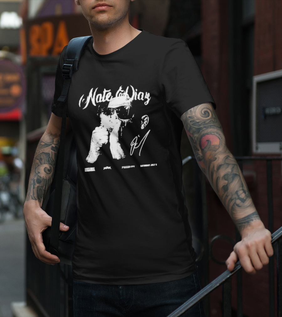 Nate Diaz Big Face Smoke Saturday July 6 Black Hat Mafia 육백팔십팔 Pshhoppy T-Shirt