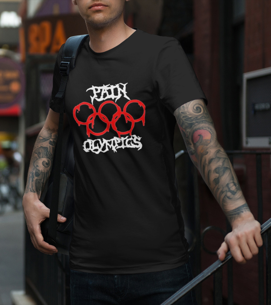 Pain Olympics Melted Rings Dripping Blood Effect T-Shirt