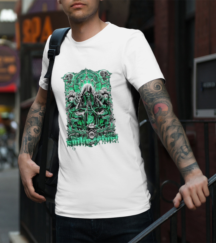 Soul Taker Spike Trivet Green Hooded Figure With Ornate Gothic T-Shirt