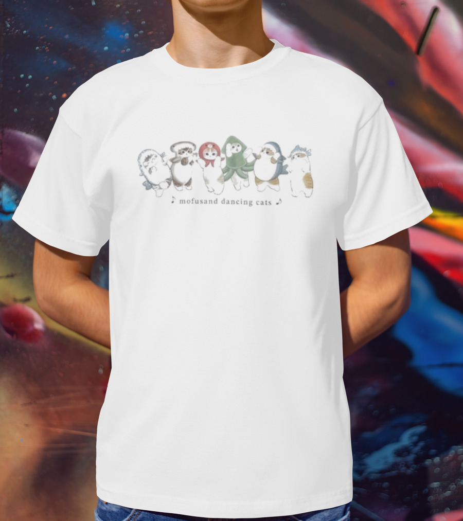 Mofusand Whimsical Dancing Cats Ensemble T-Shirt