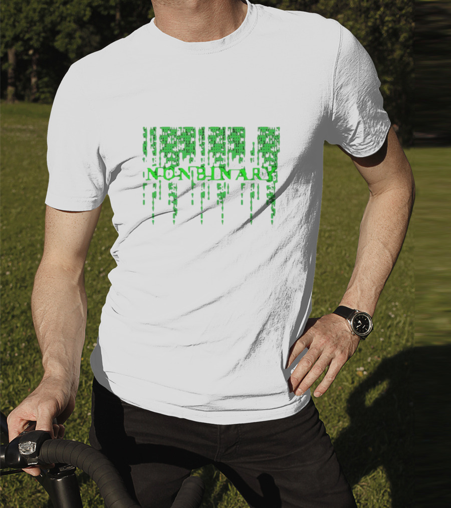 Non Binary Code Matrix-Inspired Green Text T-Shirt