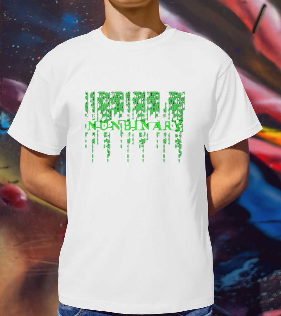 Non Binary Code Matrix-Inspired Green Text T-Shirt