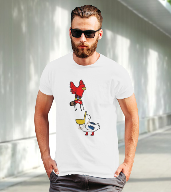 Atlanta Hawks Trade Dejounte Murray Featuring Cartoon Red Hawk Flying Over Pelican T-Shirt