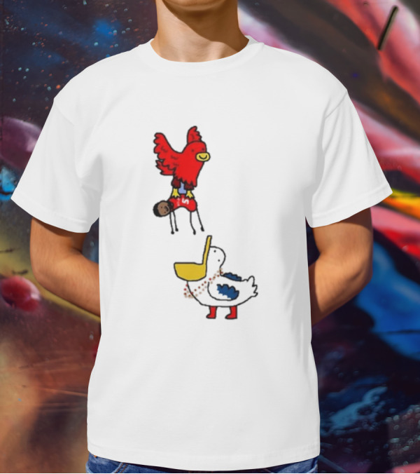 Atlanta Hawks Trade Dejounte Murray Featuring Cartoon Red Hawk Flying Over Pelican T-Shirt