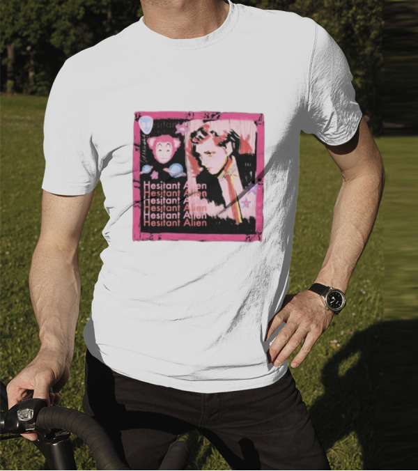 Hesitant Alien Pink Portrait Repeated Text And Mask Cartoon T-Shirt