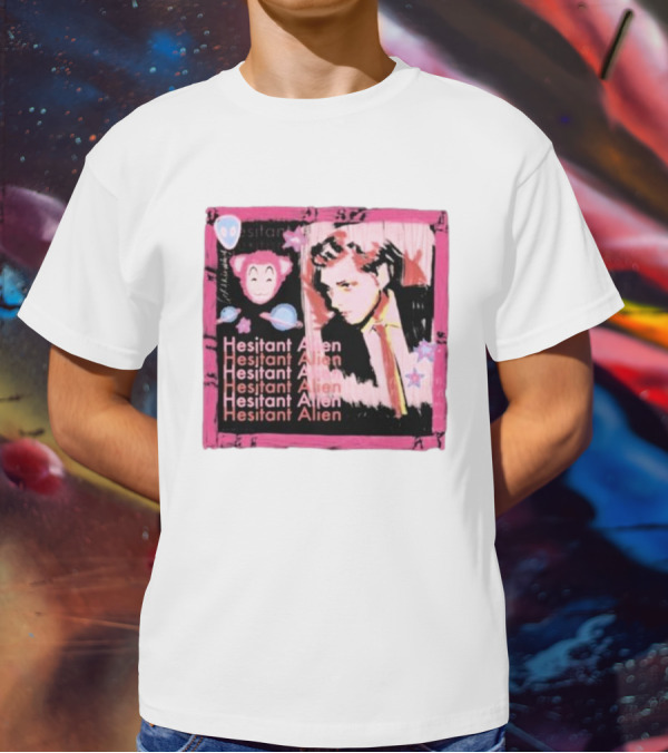 Hesitant Alien Pink Portrait Repeated Text And Mask Cartoon T-Shirt