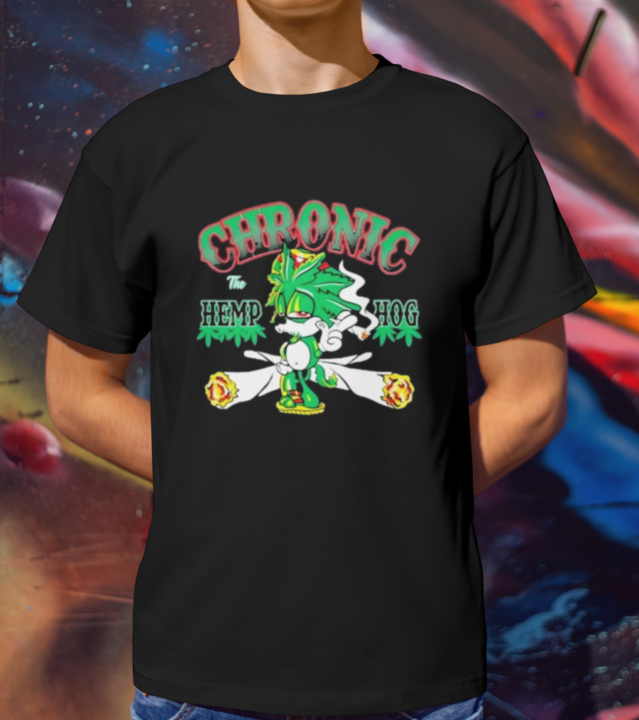 Chronic The Hemp Hog Smoking Cannabis Leaves Humor T-Shirt