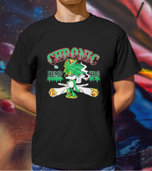 Chronic The Hemp Hog Smoking Cannabis Leaves Humor T-Shirt