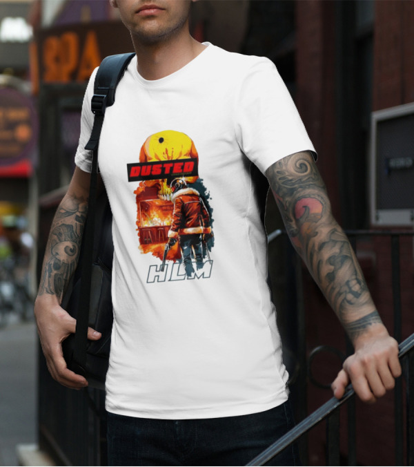 Dusted Miami Burnine Hlm Flame Skull Pilot Jacket Guns T-Shirt
