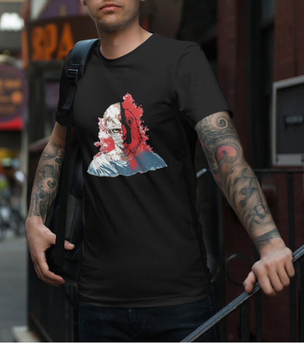 Hospital Jacket Escape Graphic Red Splatter Masked Face T-Shirt