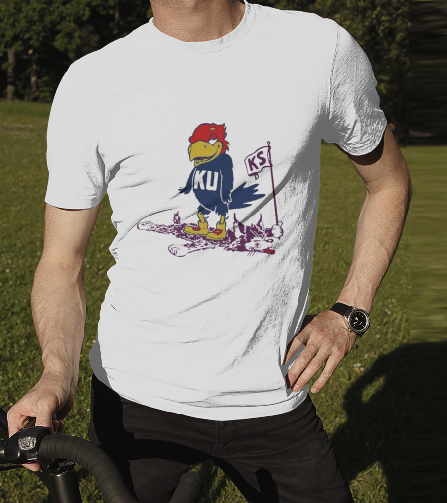 Kansas Jayhawks Vintage Rare Rivalry KU KS Flag T-Shirt