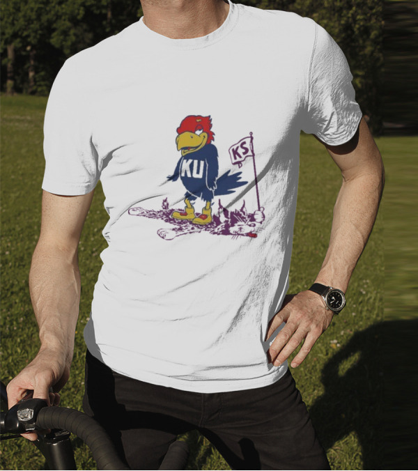 Kansas Jayhawks Vintage Rare Rivalry KU KS Flag T-Shirt