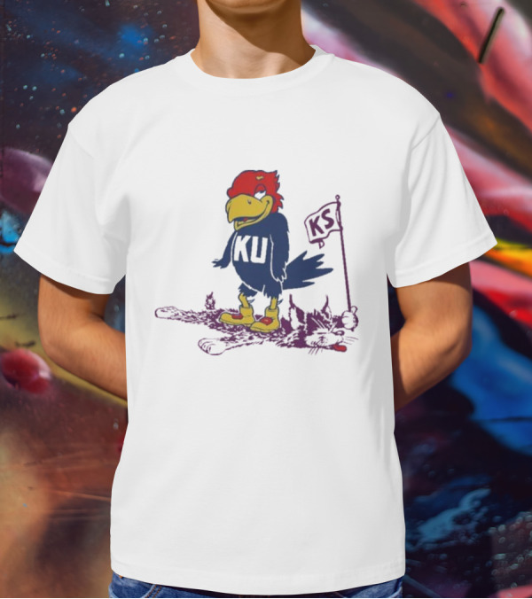 Kansas Jayhawks Vintage Rare Rivalry KU KS Flag T-Shirt