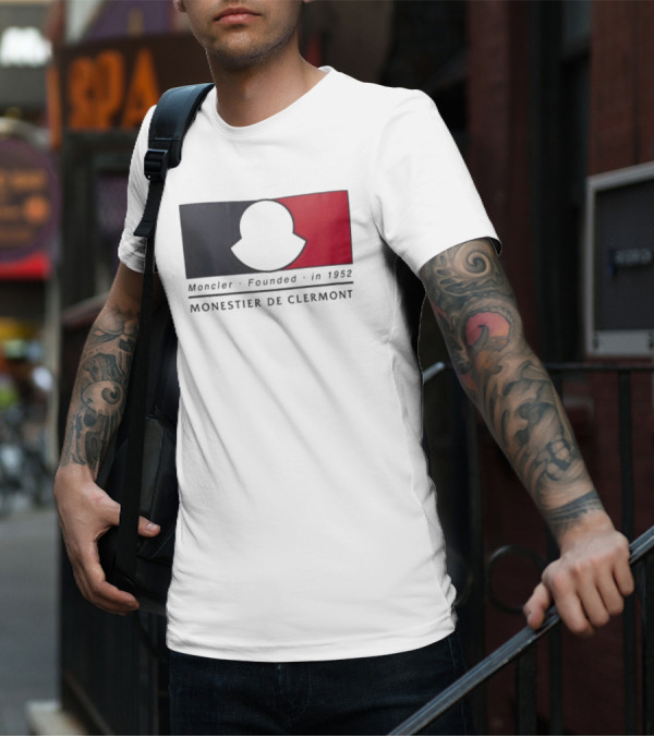 Moncler Founded In 1952 Monestier De Clermont Sky Blue Logo Black Red T-Shirt