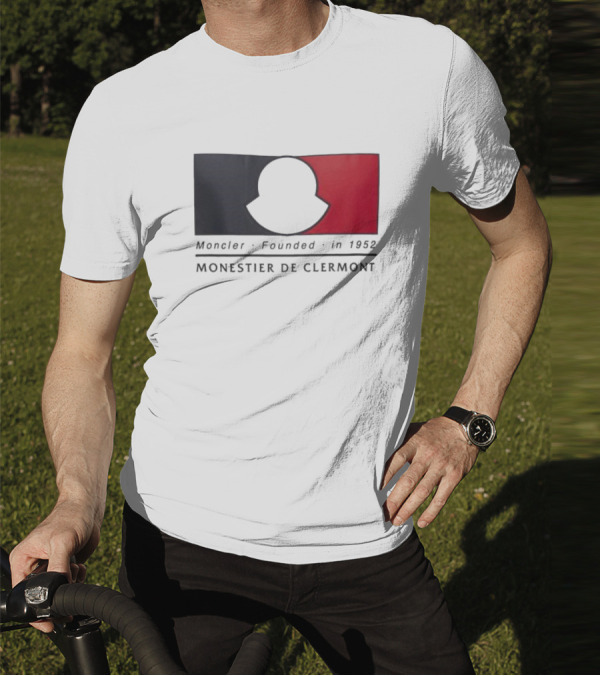 Moncler Founded In 1952 Monestier De Clermont Sky Blue Logo Black Red T-Shirt