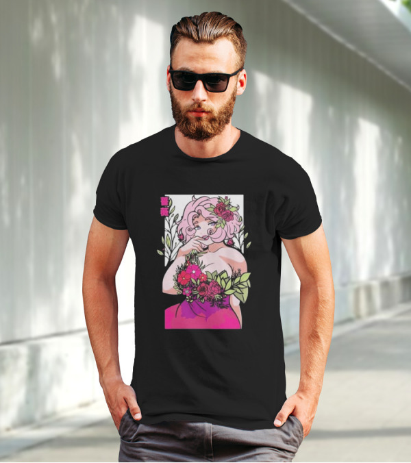 Ph1lza Game Supp Floral Anime Character T-Shirt