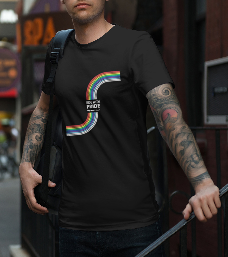 Ride With Pride Amtrak Rainbow Curve T-Shirt