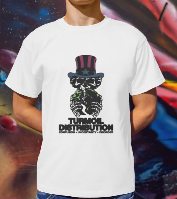 Turmoil Distribution Uncle Sam Confusion Uncertainty Disorder Skulls Earth T-Shirt