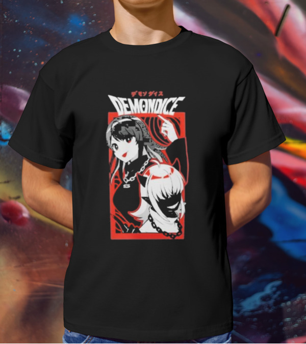 DEMONDICE Anime Style Red And White Character Design Chains T-Shirt