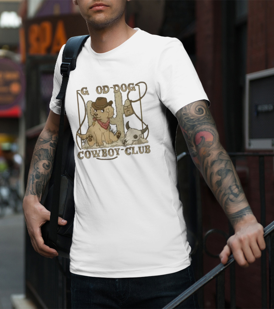 Good Dog Cowboy Club Cute Puppy With Bandana And Cowboy Hat In Western Scene T-Shirt