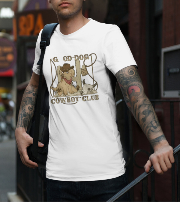 Good Dog Cowboy Club Cute Puppy With Bandana And Cowboy Hat In Western Scene T-Shirt