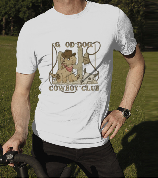 Good Dog Cowboy Club Cute Puppy With Bandana And Cowboy Hat In Western Scene T-Shirt