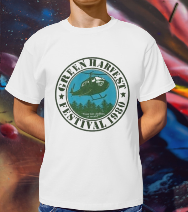 Green Harvest Festival Crazy Helicopter Forest Scene T-Shirt