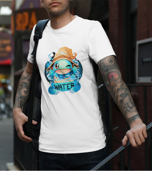 Squirtle Wizard Water Winking Blue Hat T-Shirt