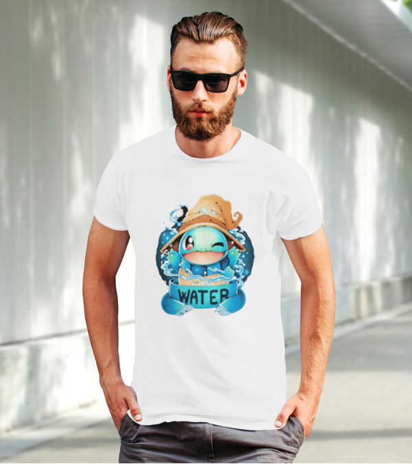 Squirtle Wizard Water Winking Blue Hat T-Shirt