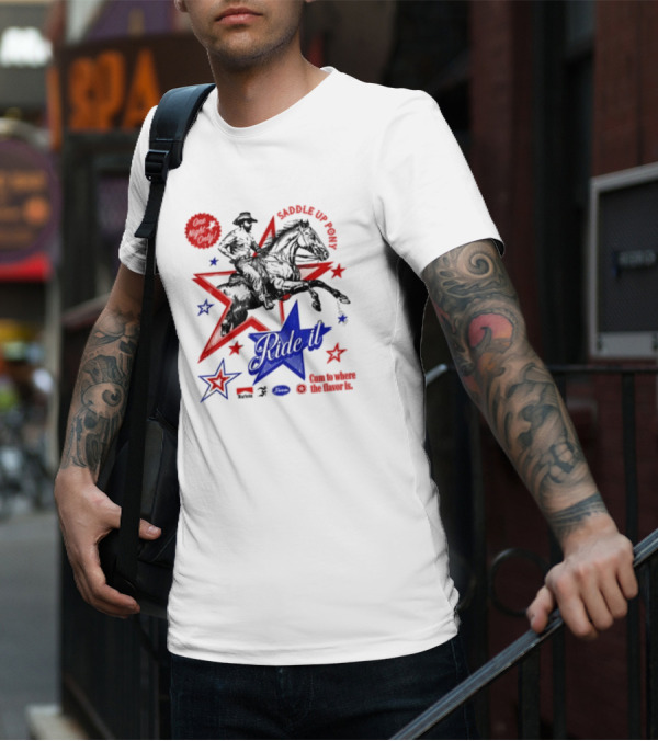 Saddle Up Pony Ride It Maricon Cum To Where The Flavor Is Cowboy Star T-Shirt