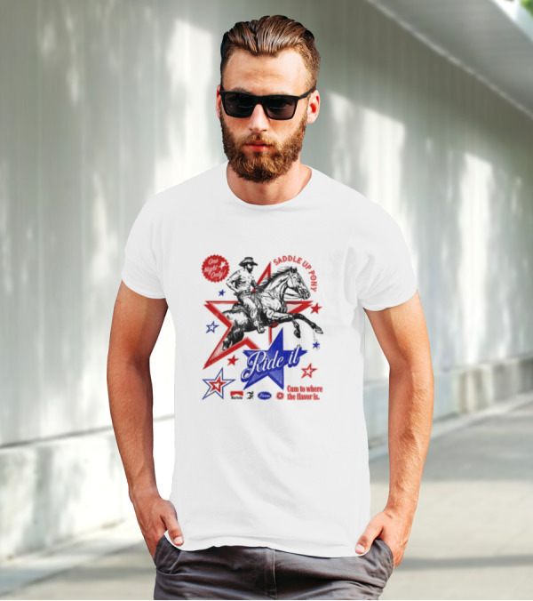Saddle Up Pony Ride It Maricon Cum To Where The Flavor Is Cowboy Star T-Shirt
