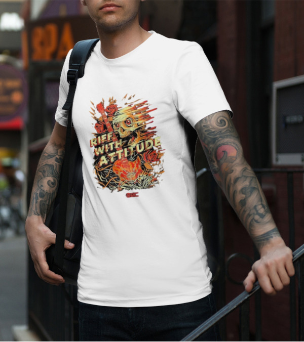 Nuclear Blast Records Riff With Attitude Skull Guitar Roses T-Shirt