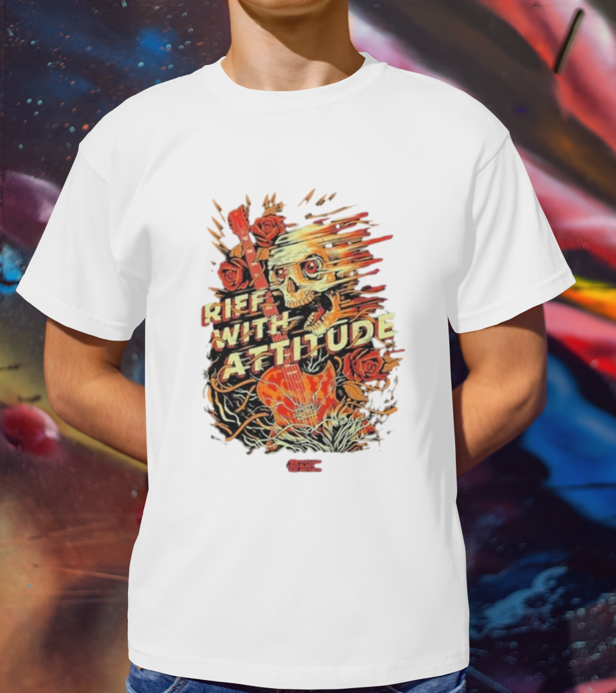 Nuclear Blast Records Riff With Attitude Skull Guitar Roses T-Shirt