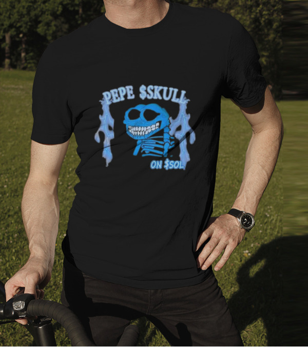 PEPE SKULL ON SOL Thunder Lightning Skeleton T-Shirt