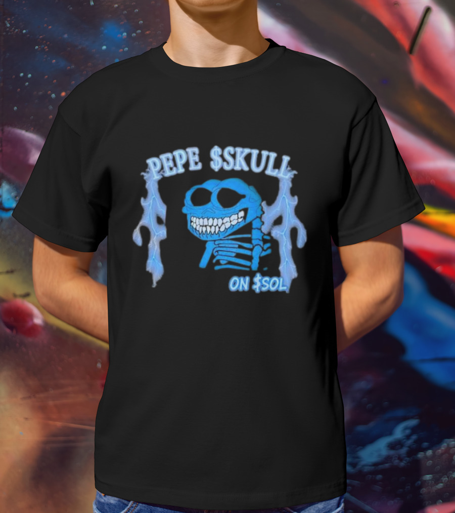 PEPE SKULL ON SOL Thunder Lightning Skeleton T-Shirt