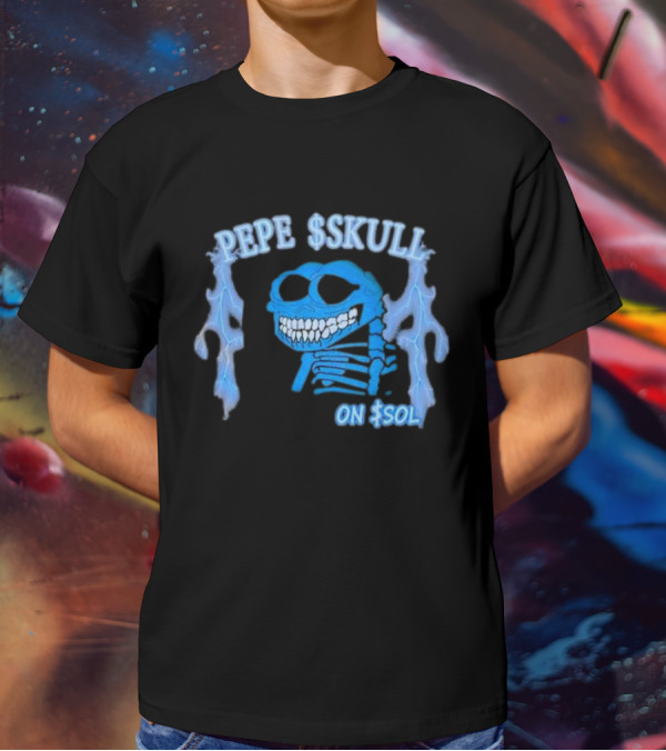 PEPE SKULL ON SOL Thunder Lightning Skeleton T-Shirt