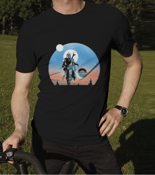 Protect The Child Star War Walking Mandalorian Sunset Adventure T-Shirt
