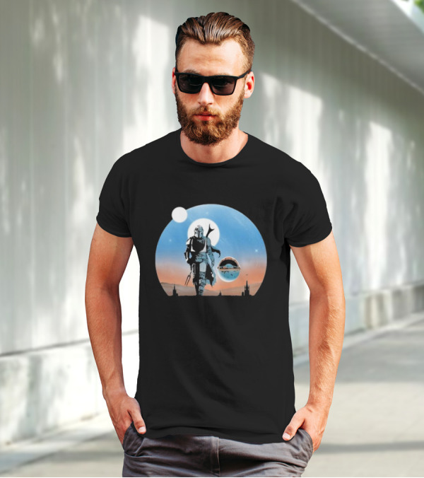 Protect The Child Star War Walking Mandalorian Sunset Adventure T-Shirt