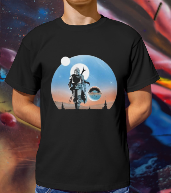 Protect The Child Star War Walking Mandalorian Sunset Adventure T-Shirt
