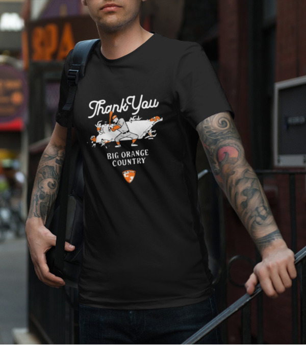 Thank You Big Orange Country Baseball Icon Map Player With Helmet And Bat T-Shirt