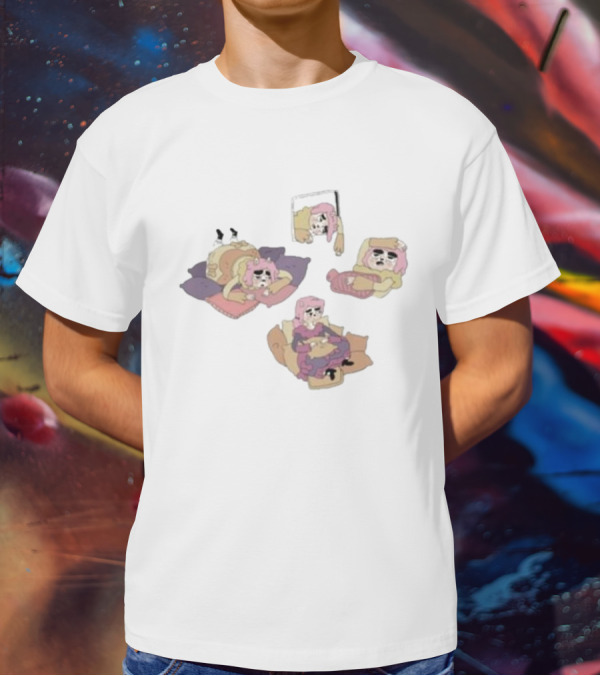 Weekend Susie Cozy Relaxation Scenes With Pink Hair Girl Relaxing On Pillows And Chair T-Shirt