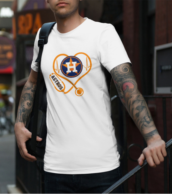 Heartbeat Nurse Love Houston Astros Stethoscope T-Shirt