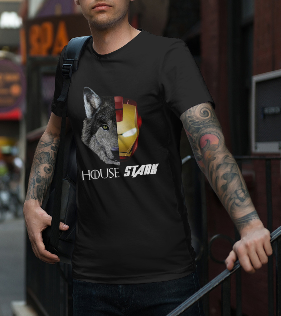 House Stark Iron Man Wolf Helm Stark T-Shirt