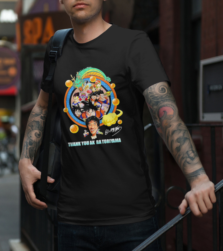 Thank You Akira Toriyama Dragon Ball Characters And Shenron With Dragon Balls T-Shirt